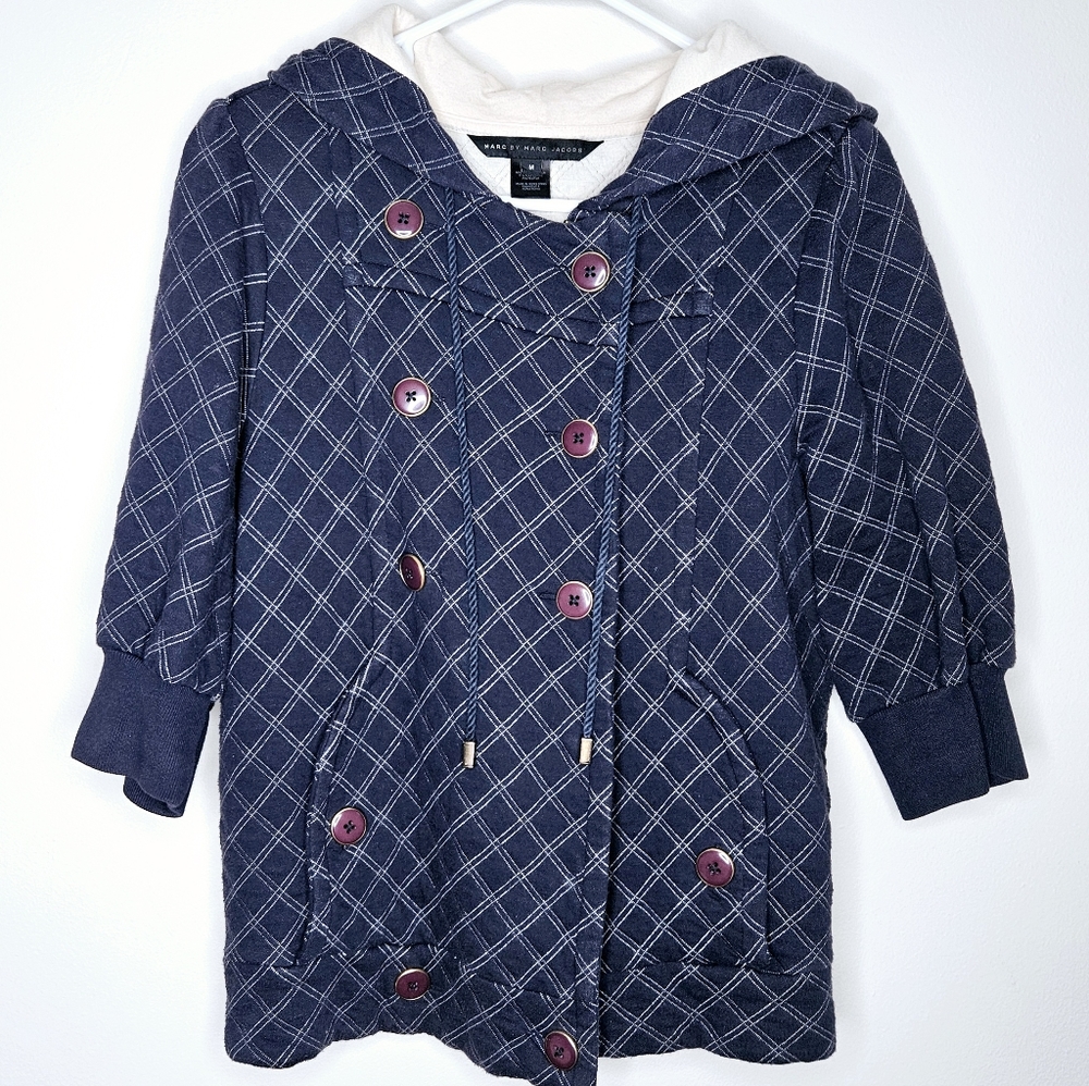 Marc by Marc Jacobs Quilted Double Breasted Zippered Buttoned Hoodie Sweatshirt